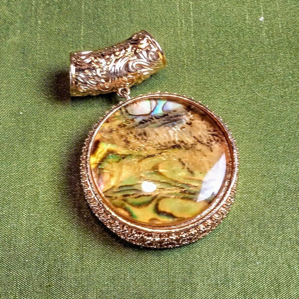 Gold Filigree Abalone Shell Round Fashion Pendant